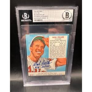1952 Red Man Bob Feller Auto Becket 10 Inscribed HOF Cleveland Indians Guardians